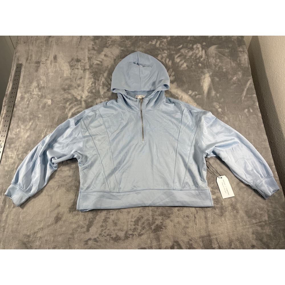 Better Together Womens Blue Quarter Zip Hoodie Cropped Sweatshirt Large NWT